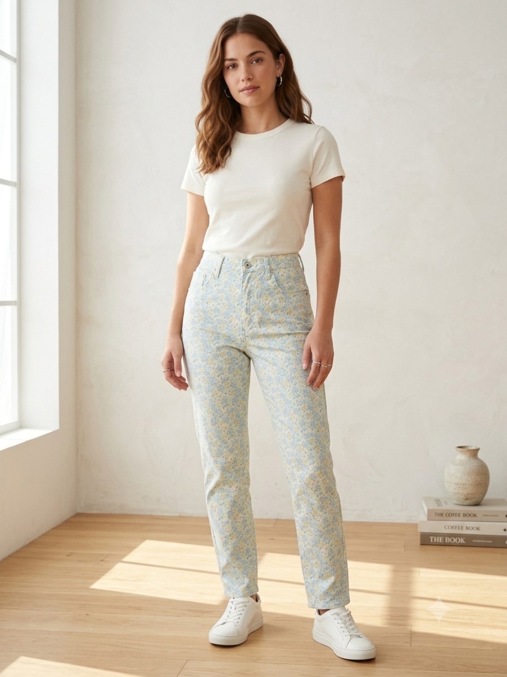 VTG Liz Claiborne Lizwear Petite Women's Floral Chinos in Light Blue yellow 6p